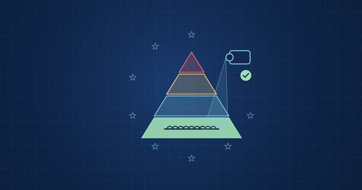 Illustration: the EU AI Act risk pyramid with a camera inspecting a weld seam placed in the minimal-risk tier