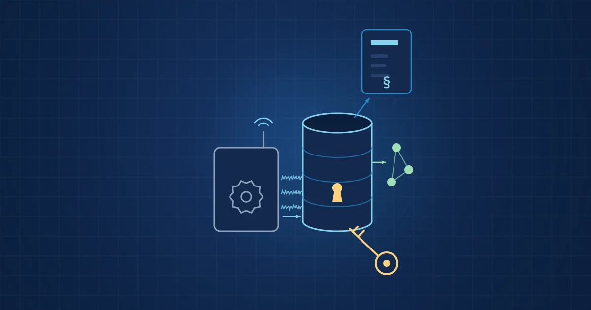 Illustration: machine data in a locked store, with the user holding the key and a contract governing access by a third party