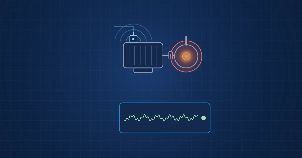 Illustration: one accelerometer on a motor reports a normal trace while a hot fault develops on the pump bearing outside its sensing zone